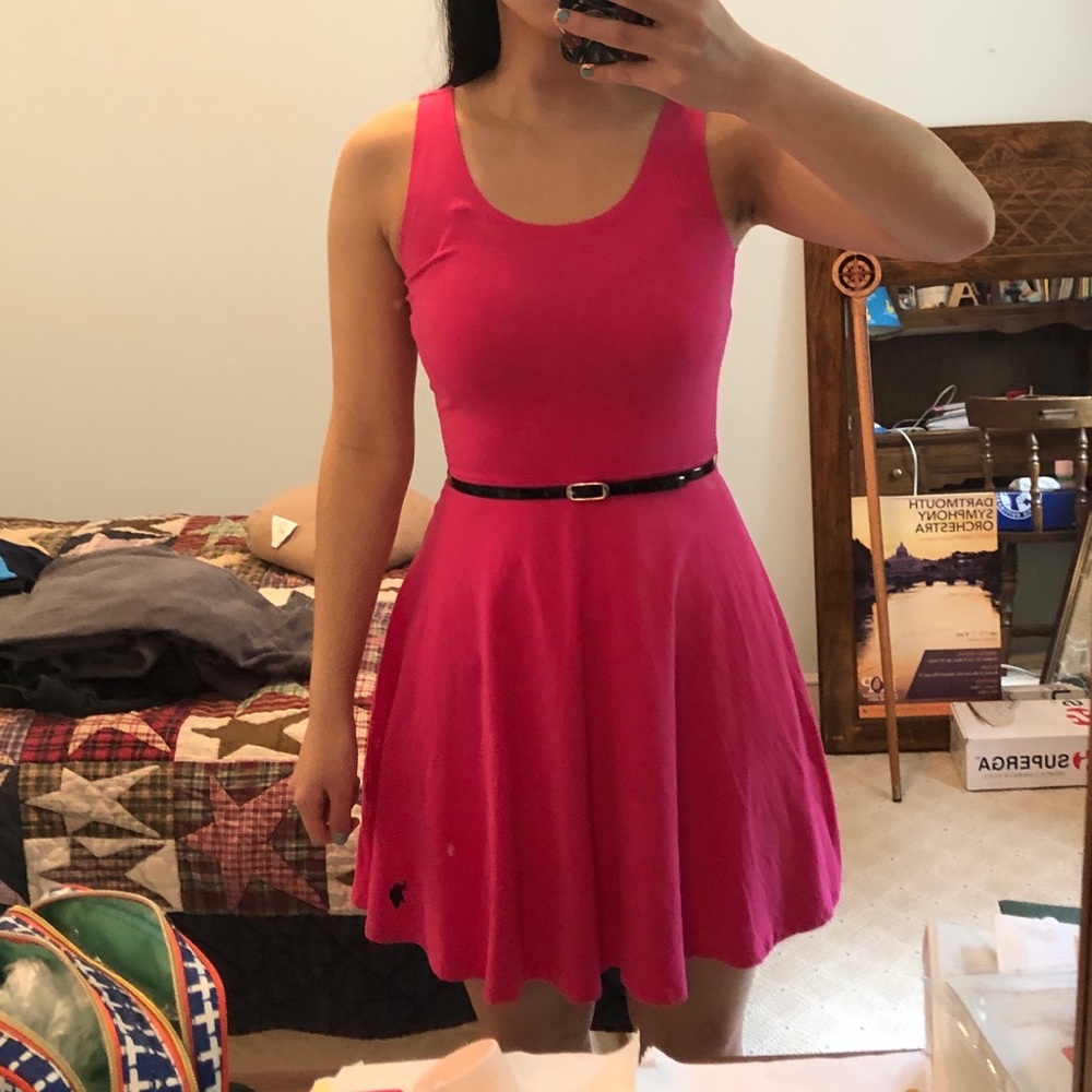 pink belted dress